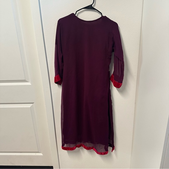 Pink and purple fully embroidered two piece salwar kameez set - Picture 8 of 11